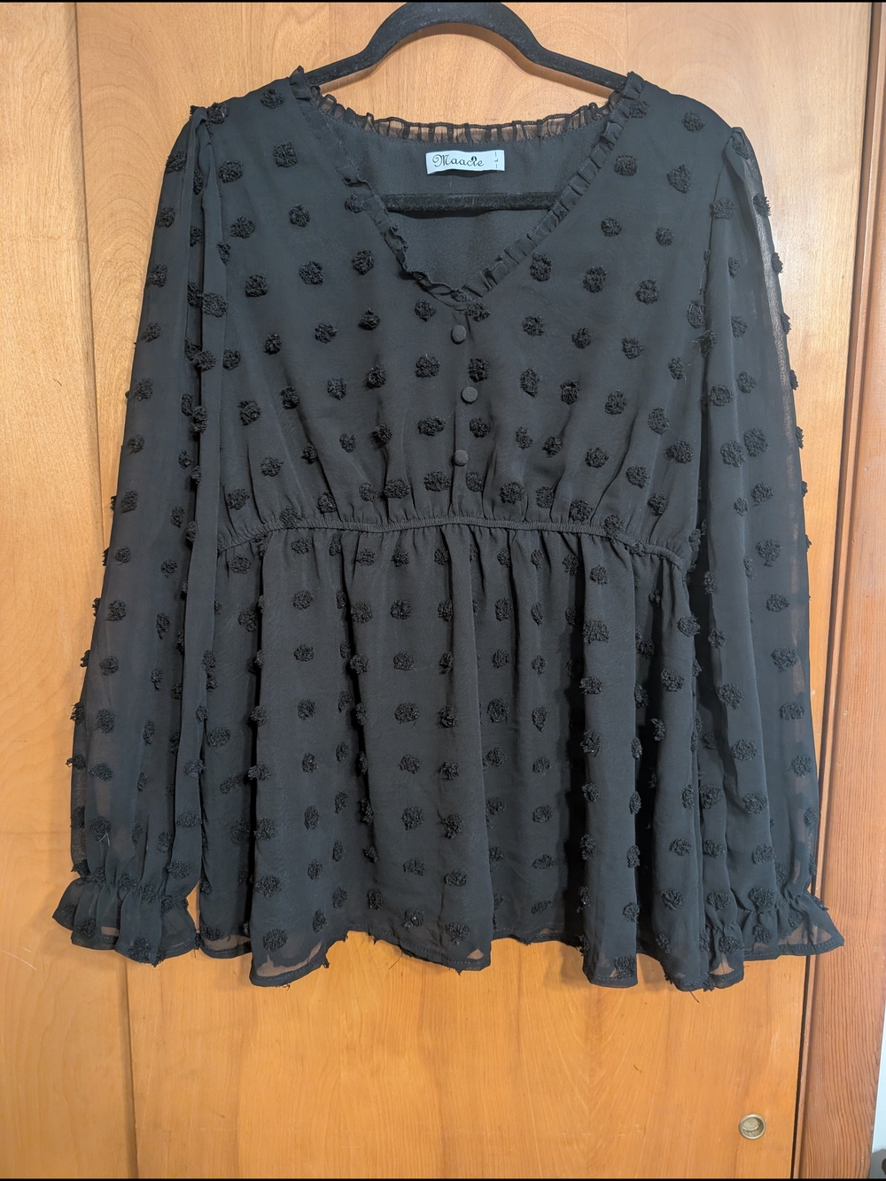 Black Swiss Dot V-Neck Maternity Blouse